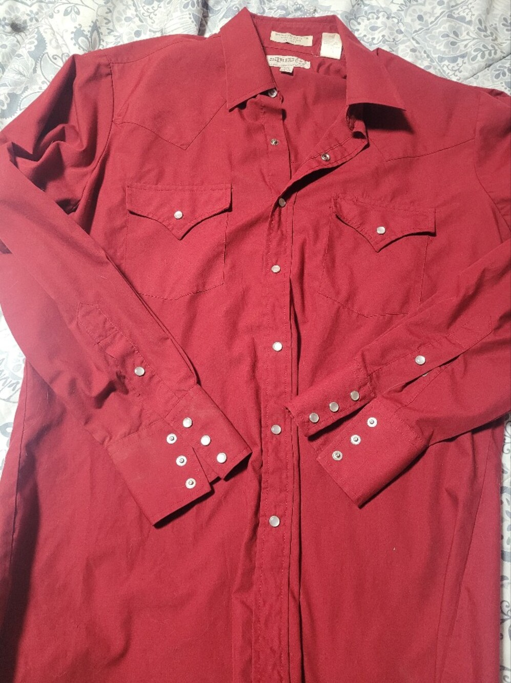 Red Western Snap Shirt Vintage Sheplers Mens Size Small